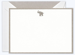 Elephant Bordered Boxed Flat Note Cards - Hand Engraved